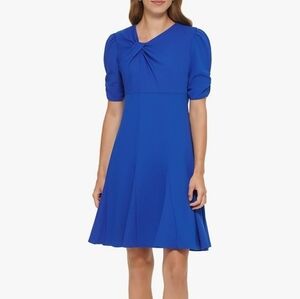 DKNY Cobalt Blue Short-Sleeve Fit-and-Flare Midi Dress